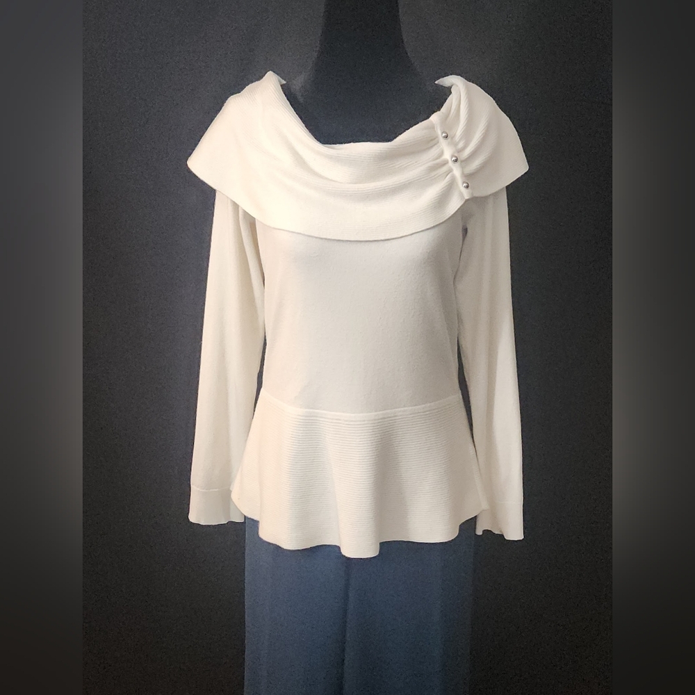 WHBM Cowl Neck Peplum Sweater in Soft White Size M